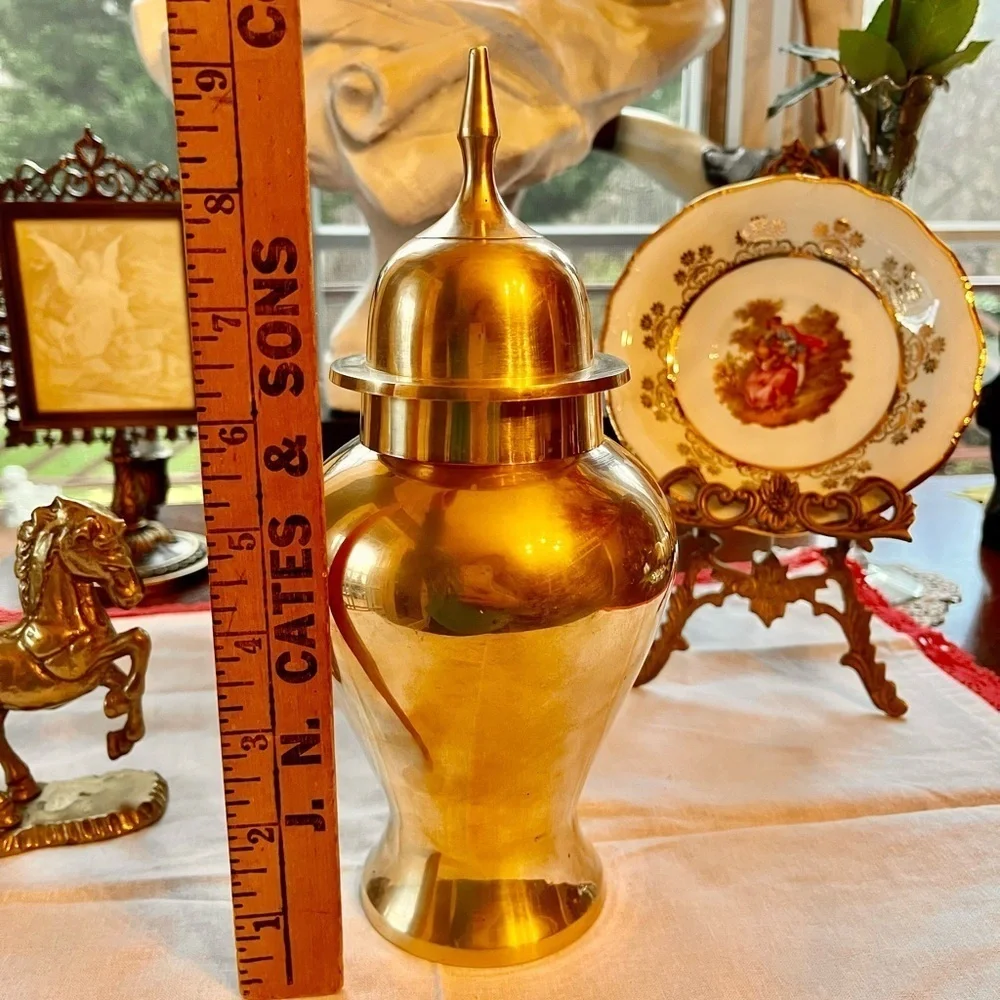 Vintage Brass Urn, Brass Vase, Ginger Jar
